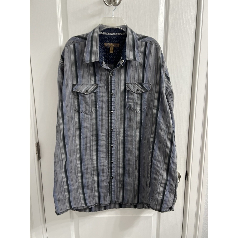 BLUE Mens Sz 3XLT Blue Striped Long Sleeve Button Up Dress Shirt